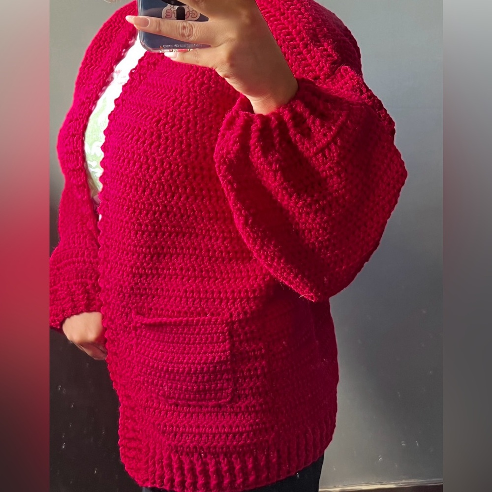 Handmade Crochet Rouge Oversized Cardigan - Picture 8 of 8